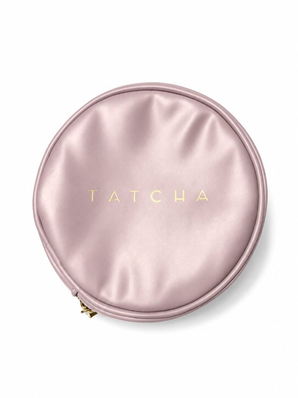 Tatcha Round Makeup Bag Lilac Faux Leather Vanity Train Case Cosmetic Pouch